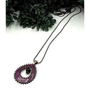 Teardrop Pendant Necklace With Purple Enamel and bead charm
